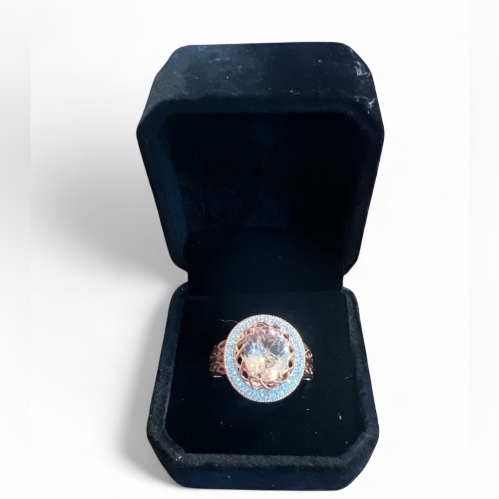 Peach Morganite Ring Rose Gold Plated Filigree .925 Silver Tested US Size 11‎ - Picture 6 of 7
